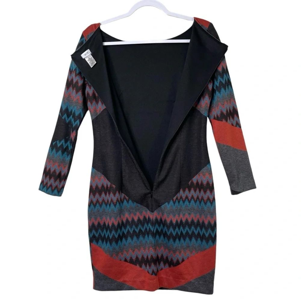 Cache Multicolor Sweater Dress Career Abstract Chevron Aztec Mixed Print Size 8 - Picture 10 of 13